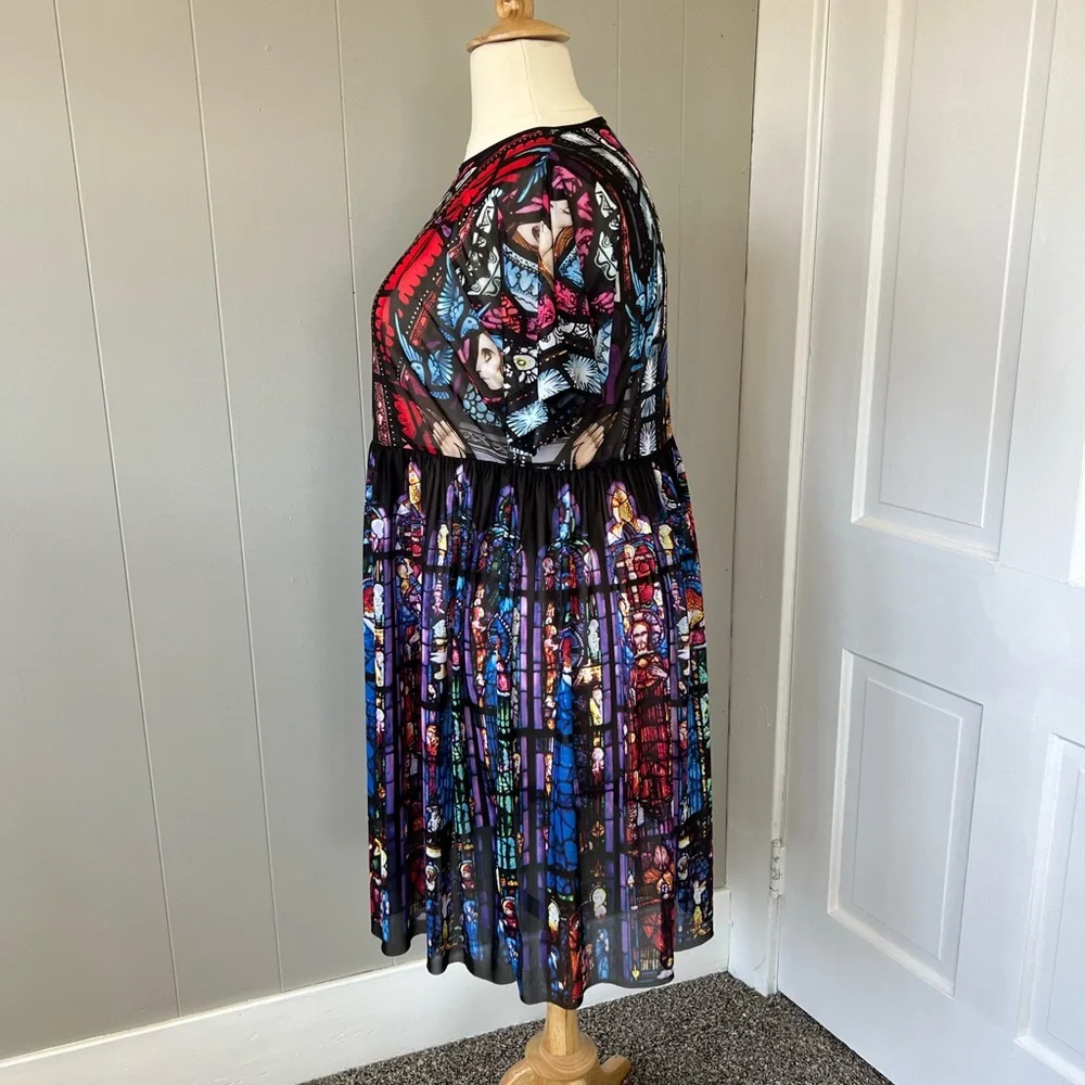 Blackmilk Stained-Glass Print Mini Dress in Black, Blue, Red - Picture 4 of 8